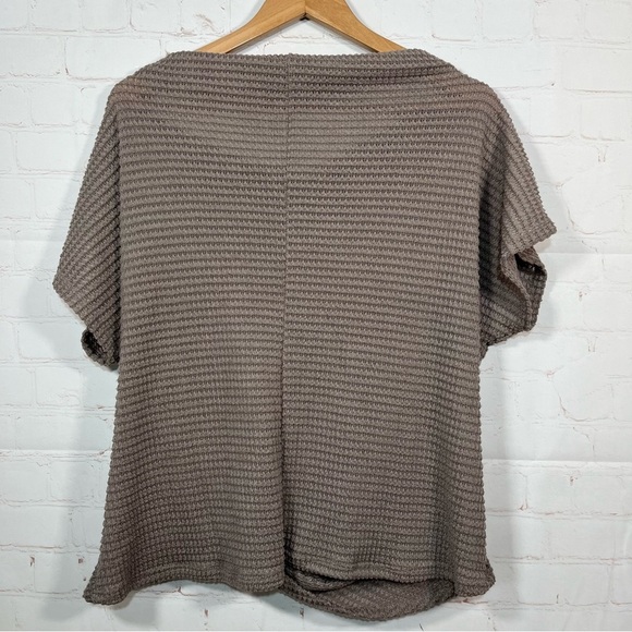 Gilli Waffle Knit Top Womens Size Large Brown Tie Front Short Sleeve Boat Neck - Picture 11 of 11